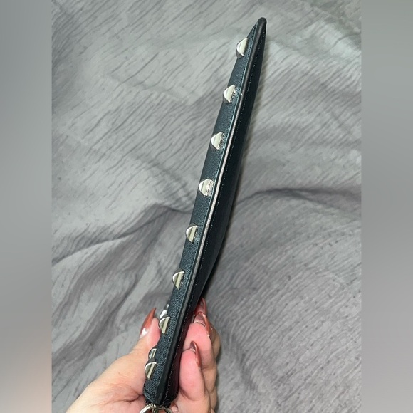 Michael Kors XL Zip Clutch Smooth Leather Signature Logo Checker Wristlet Black - Picture 9 of 12